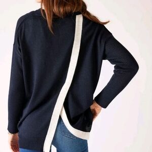 Mersea Coronado Split Back Sweater Navy Blue & White Women's Sweater Size S/M